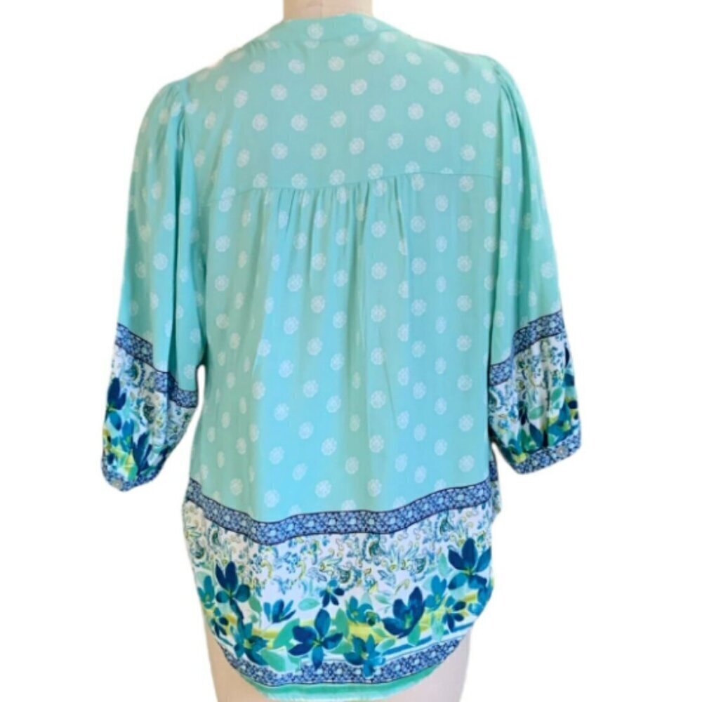 Figueroa & Flower Top‎ BOHO Floral Button Up V-Neck Sz PL #354G - Picture 4 of 7